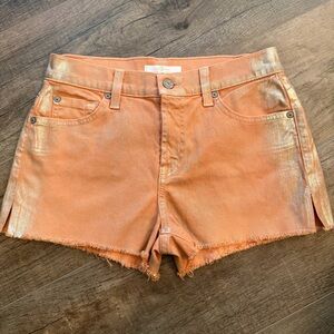 7 For All Mankind Women’s 25 Metallic Silver‎ Orange Shorts Slit Frayed Raw Hem